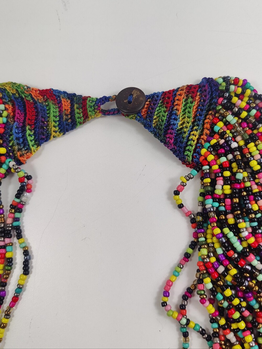 Boho Multistrand Seed Bead Necklace Colorful Macrame Crochet Collar Statement - Picture 4 of 6